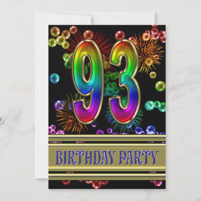 93rd Birthday party Invitation with bubbles (Front)