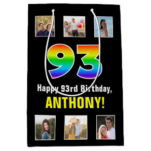 93rd Birthday: Rainbow “93“, Custom Photos & Name Medium Gift Bag