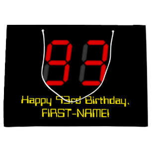 93rd Birthday: Red Digital Clock Style "93" + Name Large Gift Bag