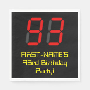 93rd Birthday: Red Digital Clock Style "93" + Name Napkin