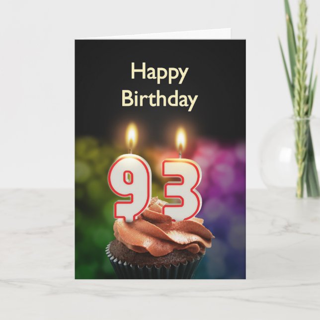 93rd Birthday with cake and candles Card (Front)