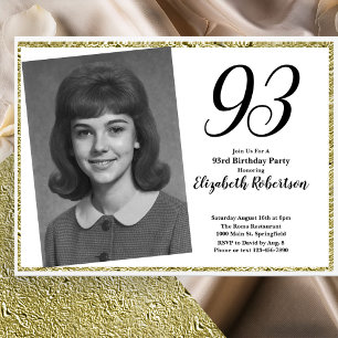 93rd Custom Photo White and Gold Invitation
