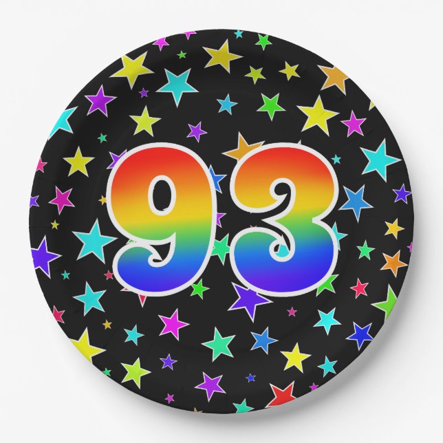 93rd Event: Bold, Fun, Colourful Rainbow 93 Paper Plate (Front)