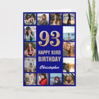 93rd Happy Birthday Navy Blue & Gold Photo Collage
