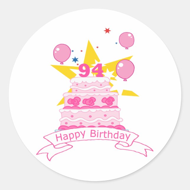 94 Year Old Birthday Cake Classic Round Sticker (Front)