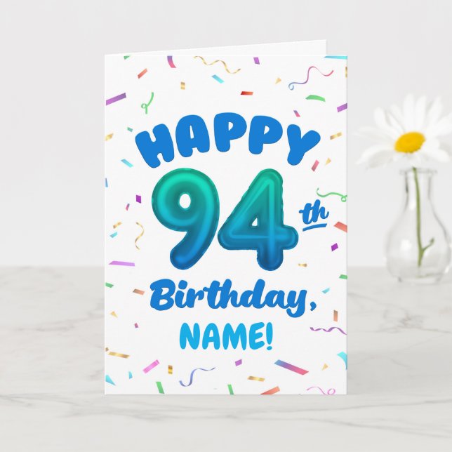 94th Balloon Number Custom Name Birthday Card (Small Plant)
