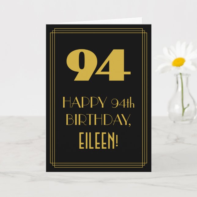 94th Birthday ~ Art Deco Inspired Look "94" & Name Card (Small Plant)