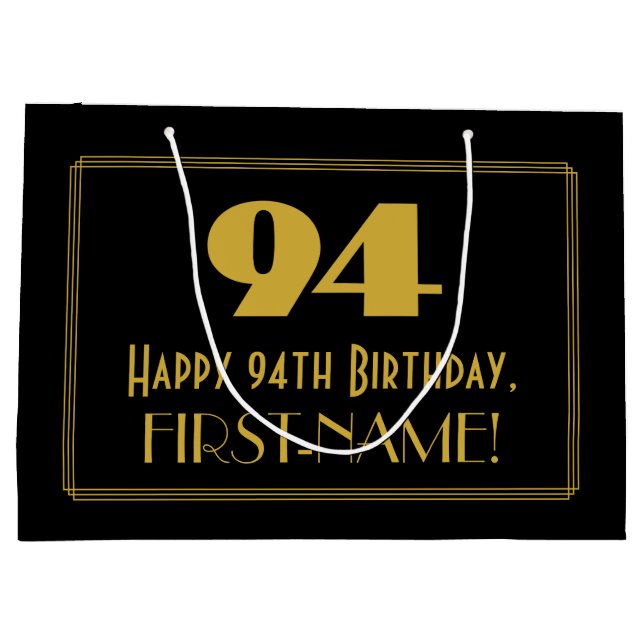 94th Birthday — Art Deco Inspired Look "94" & Name Large Gift Bag (Back)