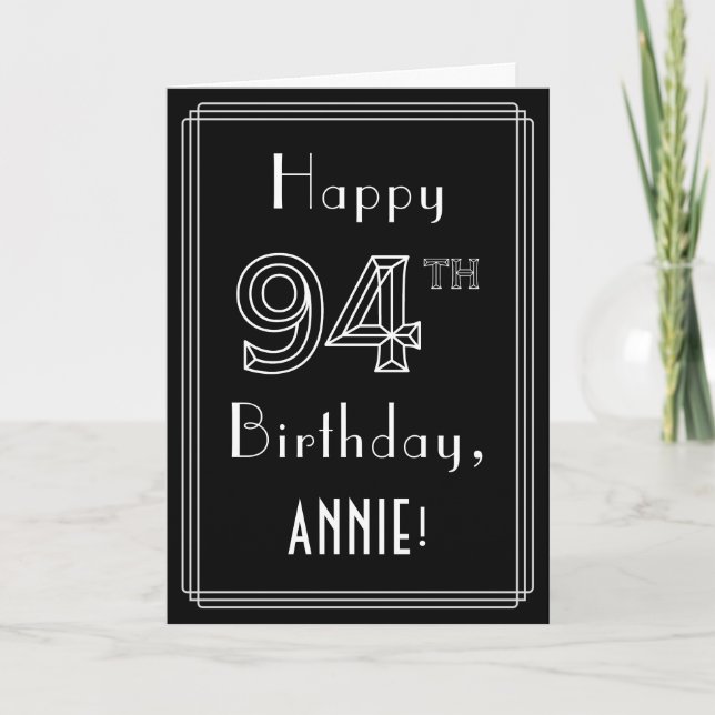 94th Birthday: Art Deco Style # 94 & Custom Name Card (Front)