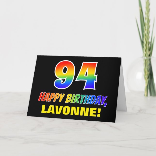 94th Birthday: Bold, Fun, Simple, Rainbow 94 Card (Front)