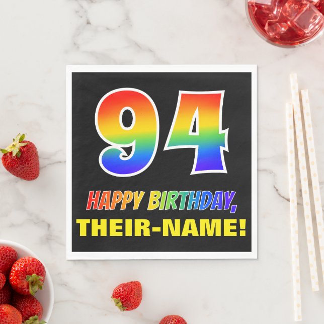 94th Birthday: Bold, Fun, Simple, Rainbow 94 Napkin (Insitu)