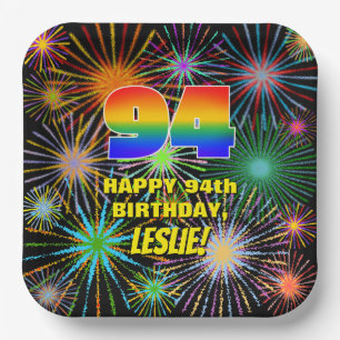 94th Birthday: Colorful, Fun Celebratory Fireworks Paper Plate