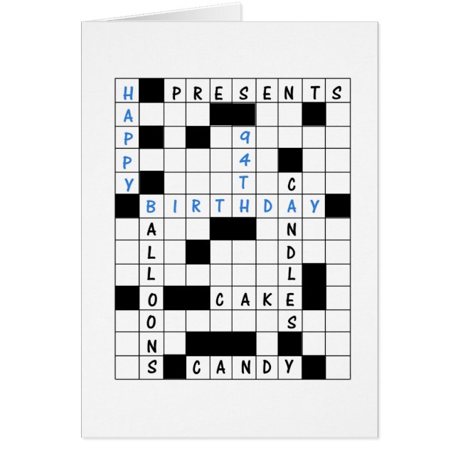 94th Birthday, Crossword Puzzle (Front)