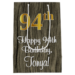 94th Birthday: Elegant Faux Gold Look #, Faux Wood Medium Gift Bag