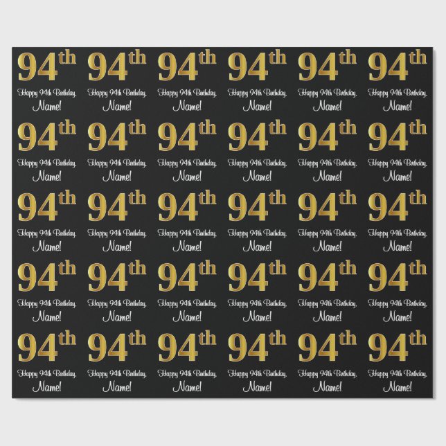 94th Birthday: Elegant Luxurious Faux Gold Look # Wrapping Paper (Flat)