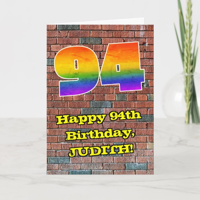 94th Birthday: Fun Graffiti-Inspired Rainbow 94 Card (Front)