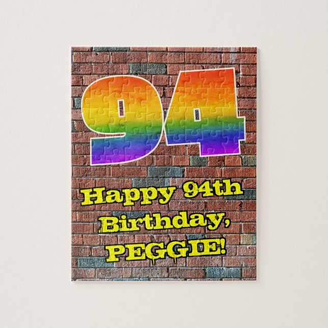 94th Birthday: Fun Graffiti-Inspired Rainbow 94 Jigsaw Puzzle (Vertical)