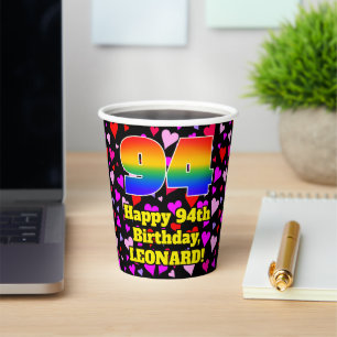 94th Birthday: Loving Hearts Pattern, Rainbow 94 Paper Cups