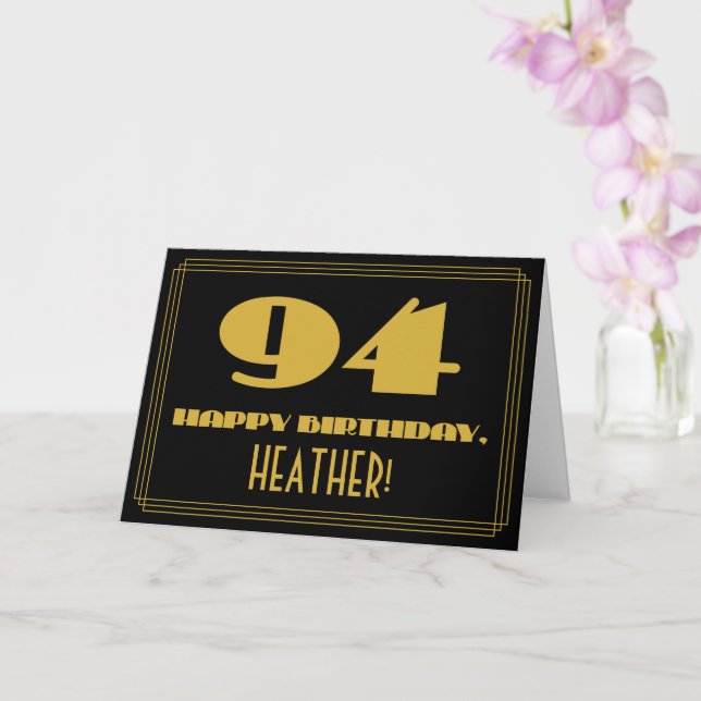 94th Birthday: Name + Art Deco Inspired Look "94" Card (Orchid)