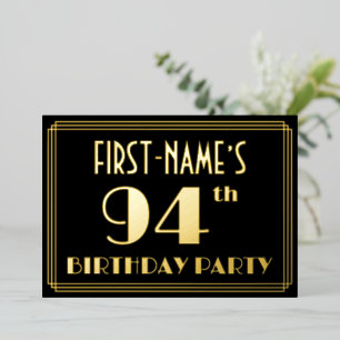94th Birthday Party: Art Deco Look “94”, w/ Name