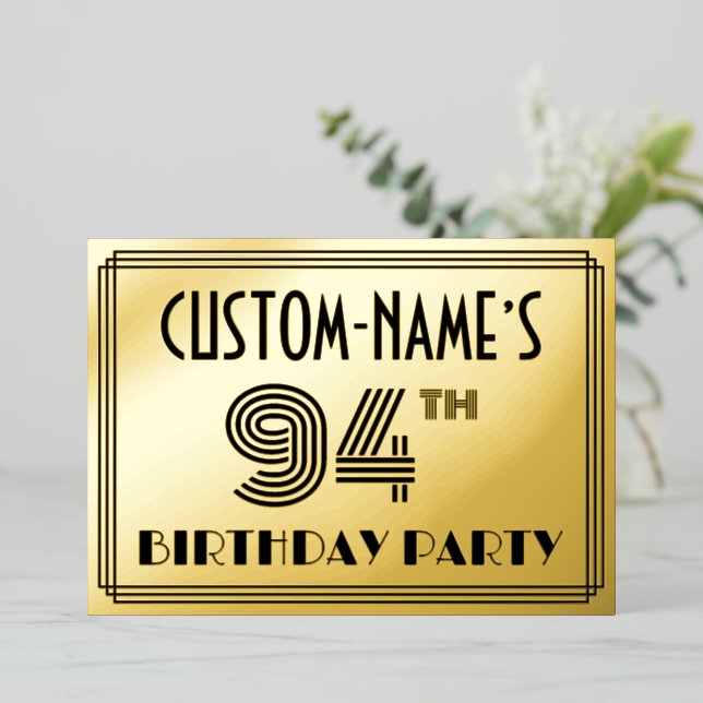 94th Birthday Party — Art Deco Style “94” & Name (Standing Front)