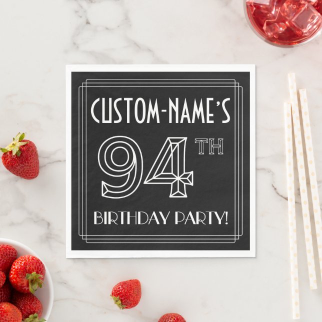 94th Birthday Party: Art Deco Style + Custom Name Napkin (Insitu)