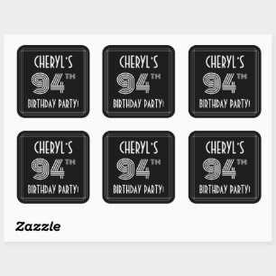 94th Birthday Party: Art Deco Style & Custom Name Square Sticker
