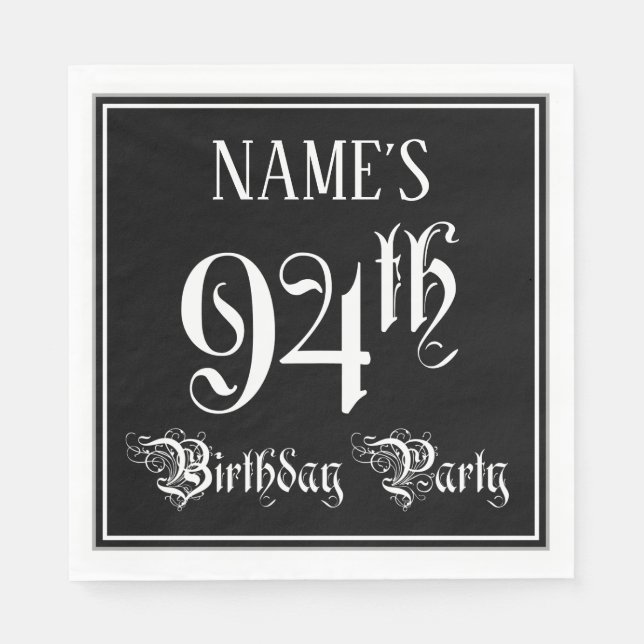 94th Birthday Party — Fancy Script + Custom Name Napkin (Front)