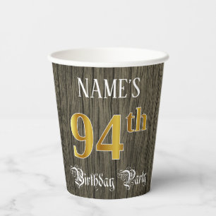 94th Birthday Party — Faux Gold & Faux Wood Looks Paper Cups