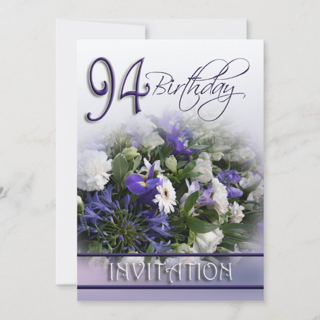 94th Birthday Party Invitation - Blue bouquet (Front)