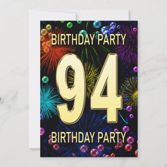 94th Birthday Party Invitation Fireworks Bubbles (Front)