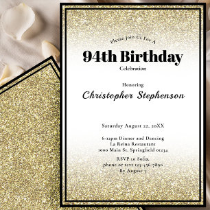 94th Birthday Party Invitation in Black and Gold