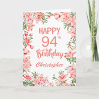 94th Birthday Pink Peach Peonies Watercolor Floral