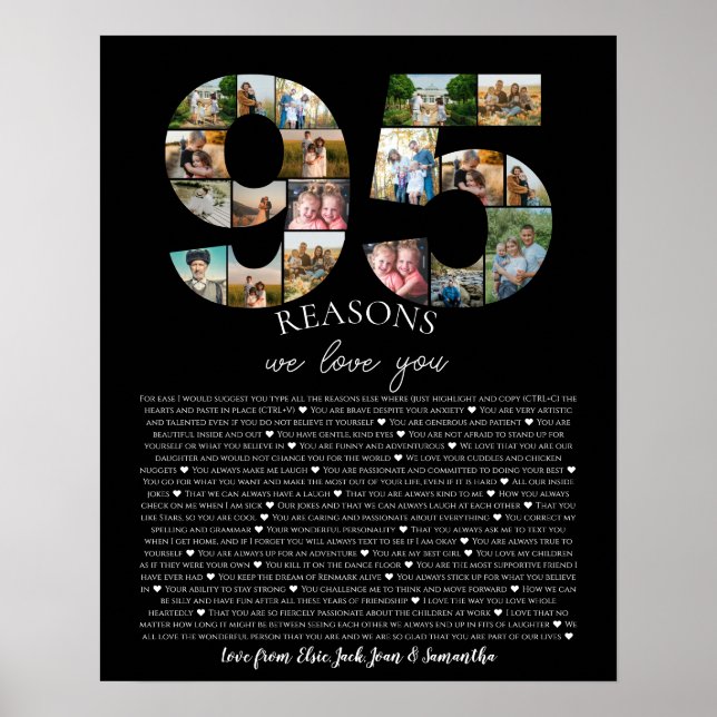 95 Reasons We Love You Photo Collage birthday Post Poster (Front)