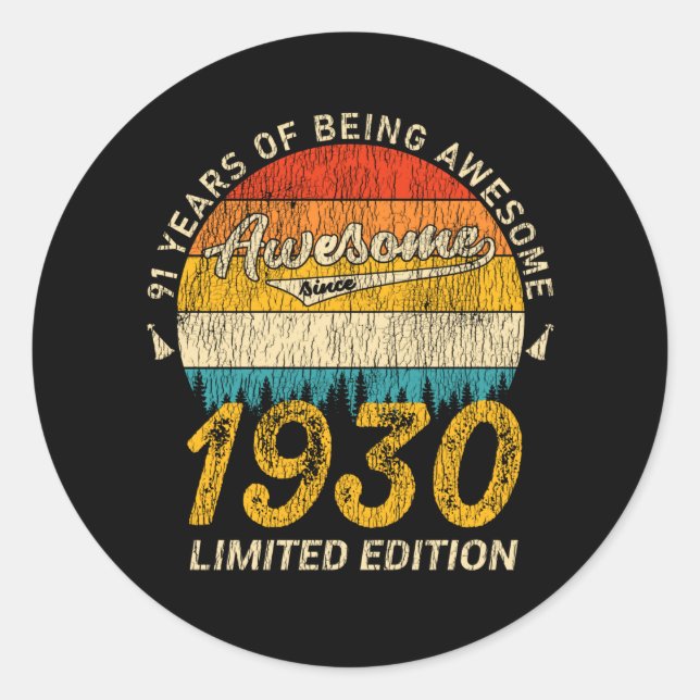 95 Year Old Bday Retro Awesome 95th Birthday Gift Classic Round Sticker (Front)