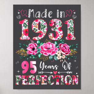 95 Year Old Made In 1931 Floral 95th Birthday Wome Poster