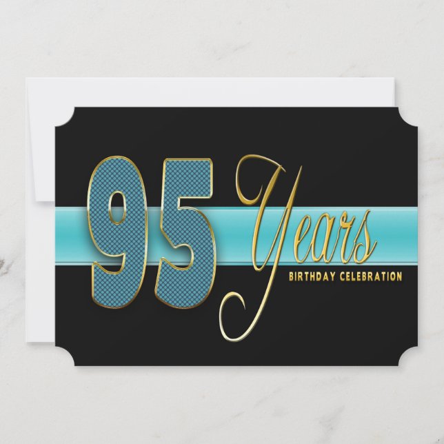 95 YEARS BIRTHDAY PARTY INVITATION AQUA/BLACK (Front)