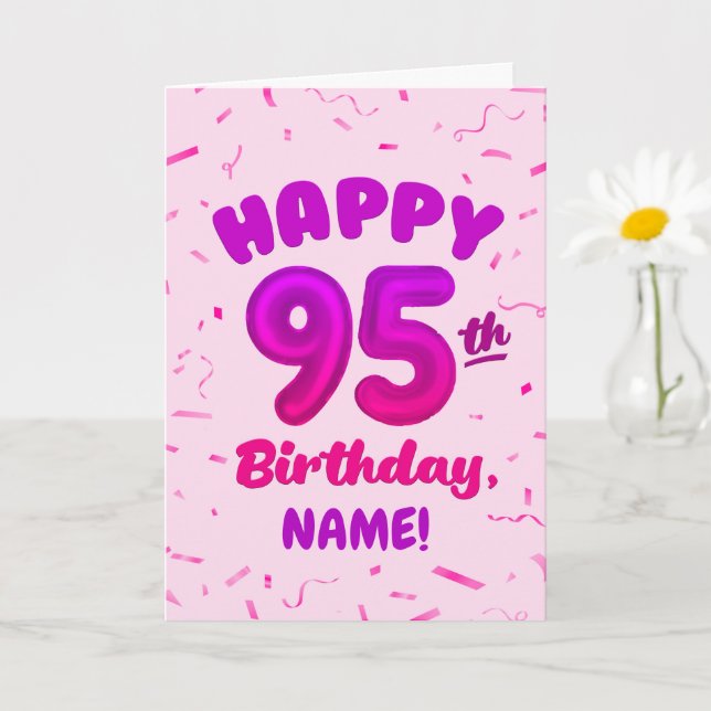 95th Balloon Number Custom Name Birthday Card (Small Plant)