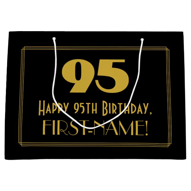95th Birthday — Art Deco Inspired Look "95" & Name Large Gift Bag (Front)