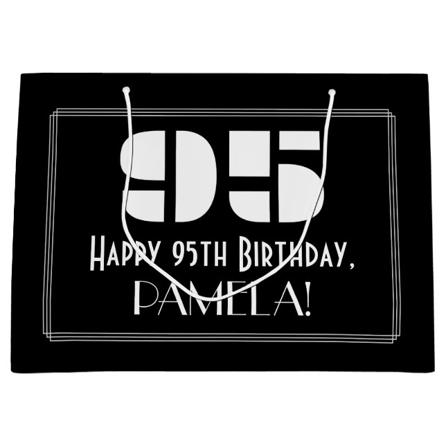 95th Birthday ~ Art Deco Inspired Look "95" + Name Large Gift Bag (Front)