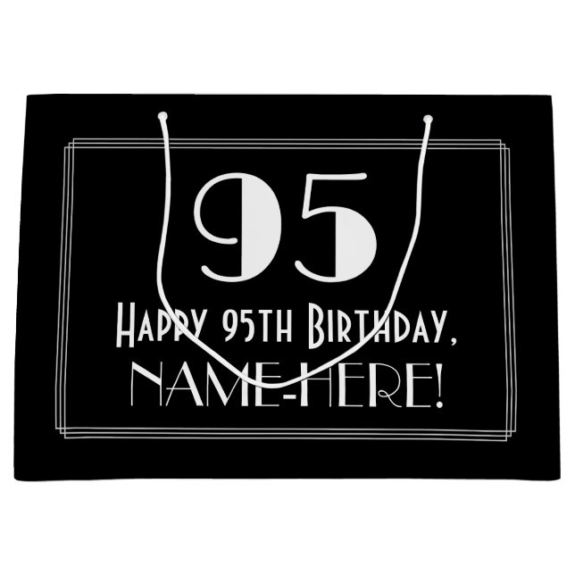 95th Birthday: Art Deco Inspired Style "95", Name Large Gift Bag (Front)
