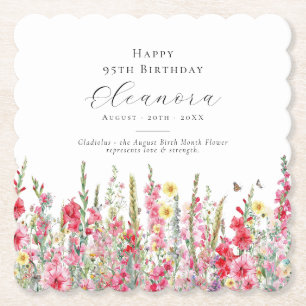 95th Birthday August Birth Flower Custom Paper Coaster