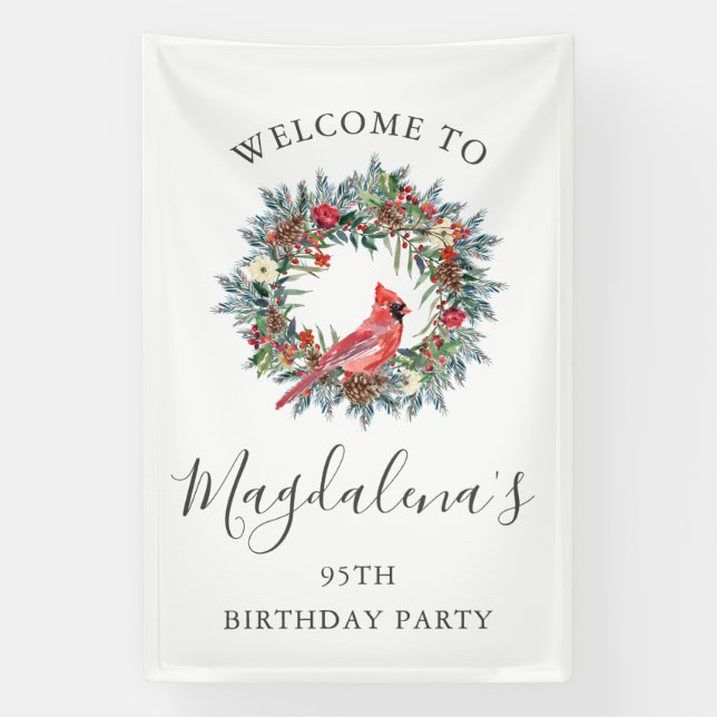 95th Birthday Banner Red Cardinal Custom Welcome (Vertical)