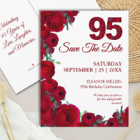 95th Birthday Bold Red 95 Floral Save the Date