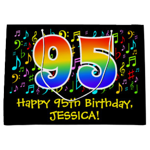 95th Birthday - Colorful Music Symbols, Rainbow 95 Large Gift Bag