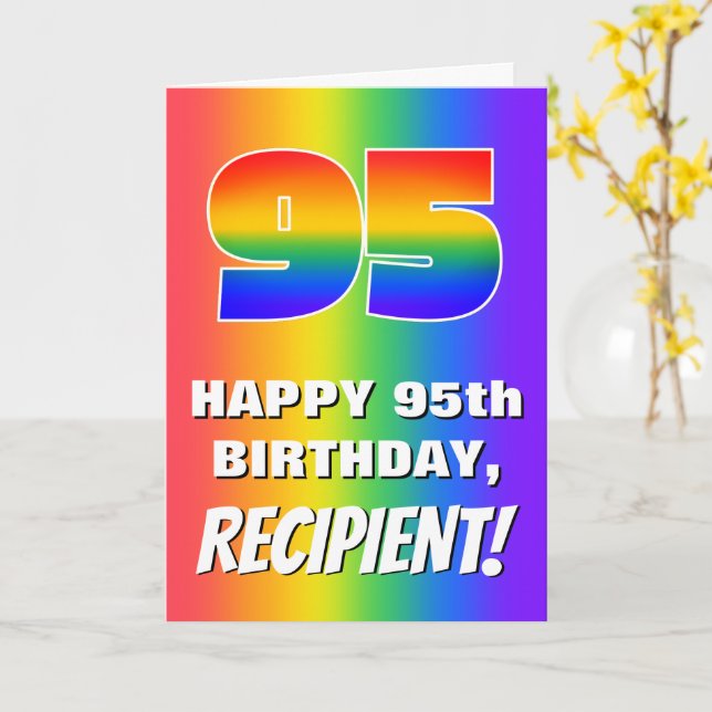 95th Birthday: Colourful, Fun Rainbow Pattern # 95 Card (Yellow Flower)