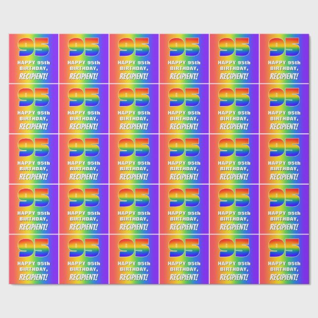 95th Birthday: Colourful, Fun Rainbow Pattern # 95 Wrapping Paper (Seam)