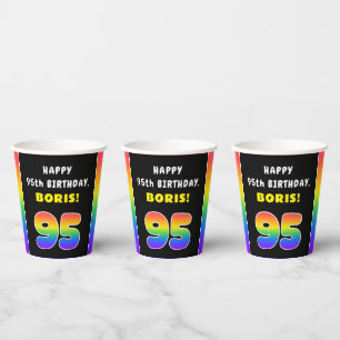 95th Birthday: Colourful Rainbow # 95, Custom Name Paper Cups