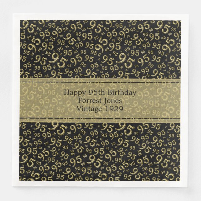 95th Birthday Cool Number Pattern Black/Gold  Napkin (Front)