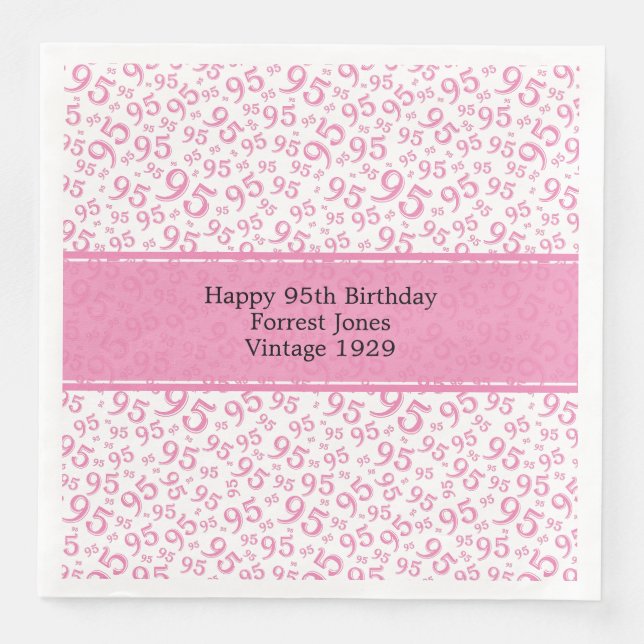 95th Birthday Cool Number Pattern Pink/White  Napkin (Front)